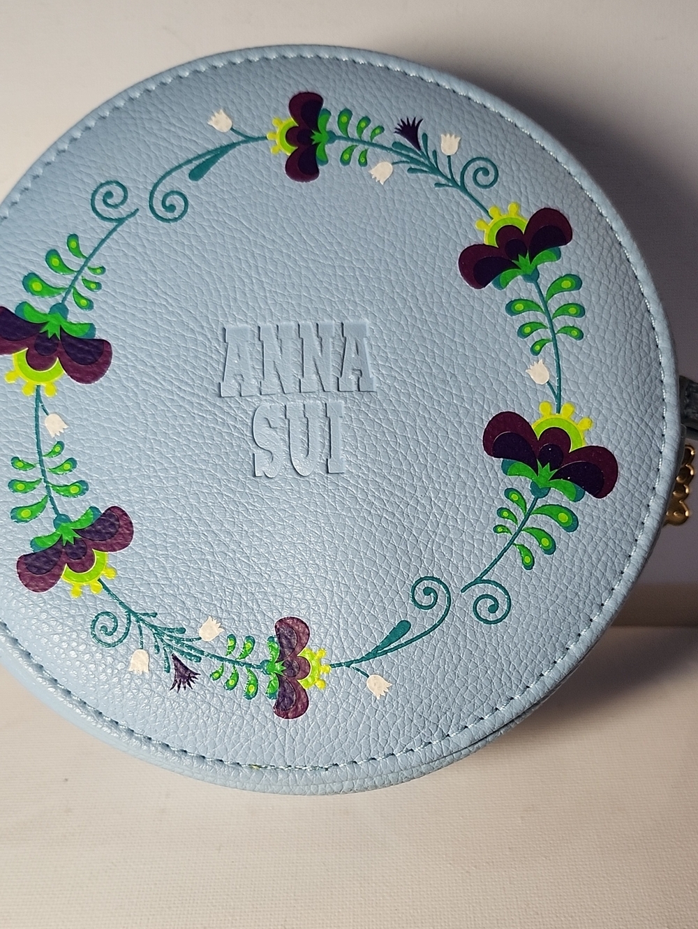 Anna Sui Pastel Blue Floral Round Pouch Or Cosmetic Pouch